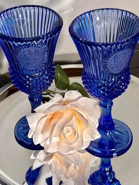 Rare Cobalt Blue VTG Avon 1876 Cape Cod Goblets - George & Martha Set (2)
